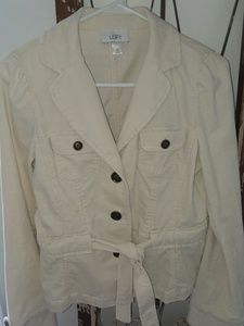 ANN TAYLOR LOFT cream courderoy front tie blazer